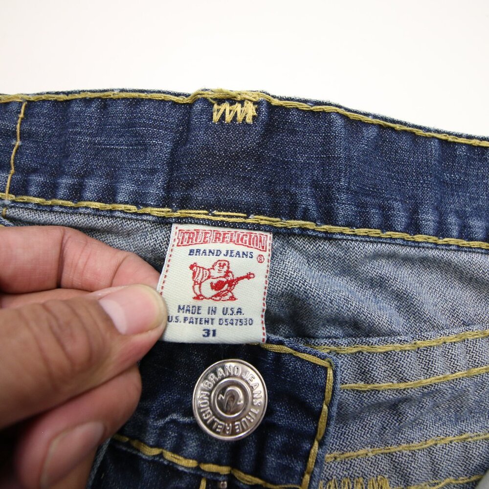 True Religion Billy Super T Thick Stitch Blue Jeans Mens 31 USA Fades Flap Boot - Picture 8 of 16
